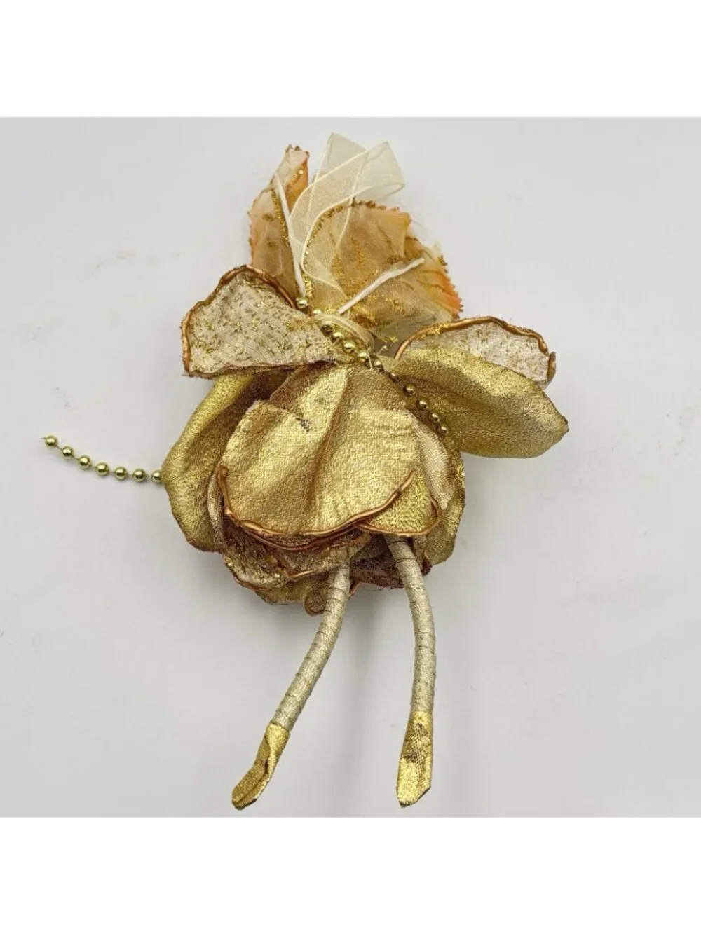 Vintage Porcelain Fairy Lady Gold Green Christmas Ornament Pearls Beads 8 in